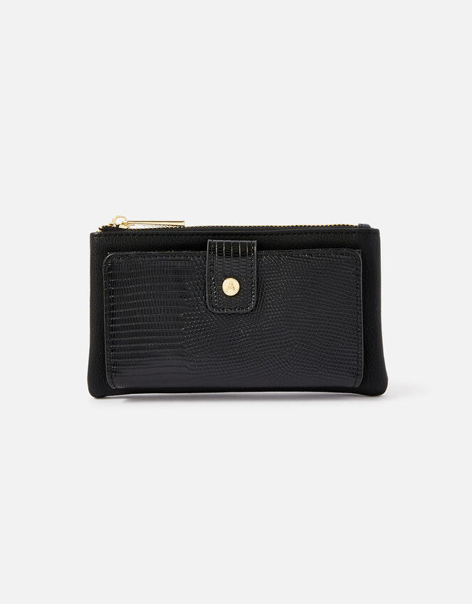 Large Reptile Zip Wallet, Black (BLACK), large