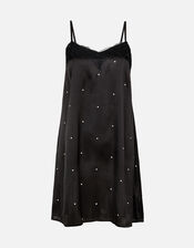 Spot Satin Slip Dress, Black (BLACK), large