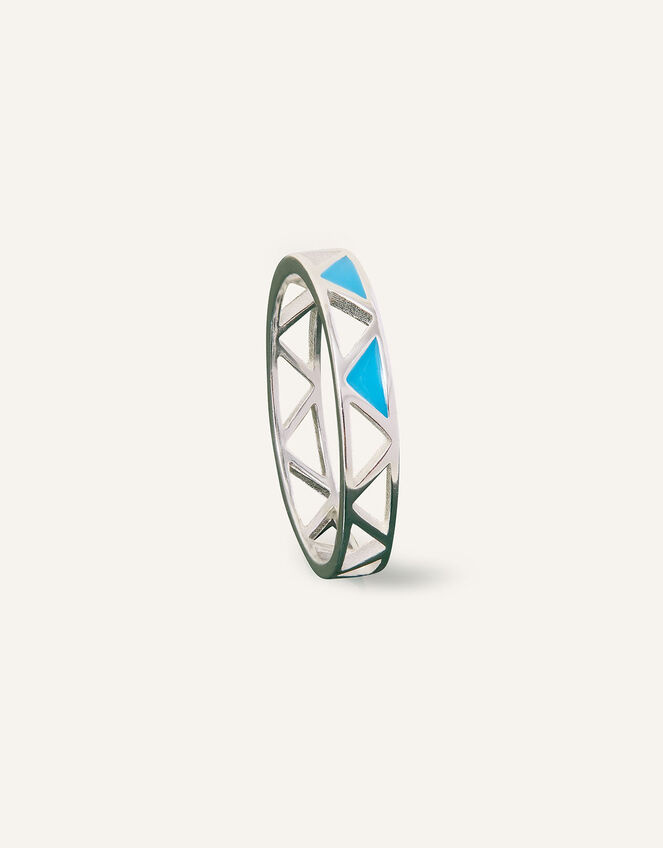 Sterling Silver Triangle Band Ring, Blue (TURQUOISE), large