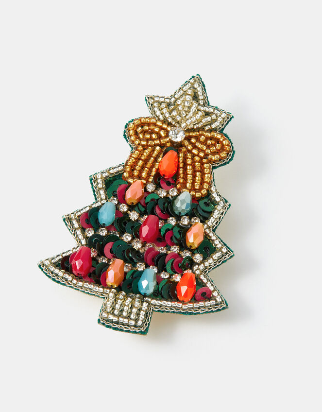 Beaded Christmas Tree Brooch, , large