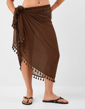 Tassel Trim Sarong, Brown (CHOCOLATE), large