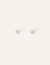 Sterling Silver Pave Ball Stud Earrings, , large