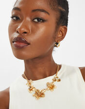 Statement Flower Chain Necklace Gold, , large
