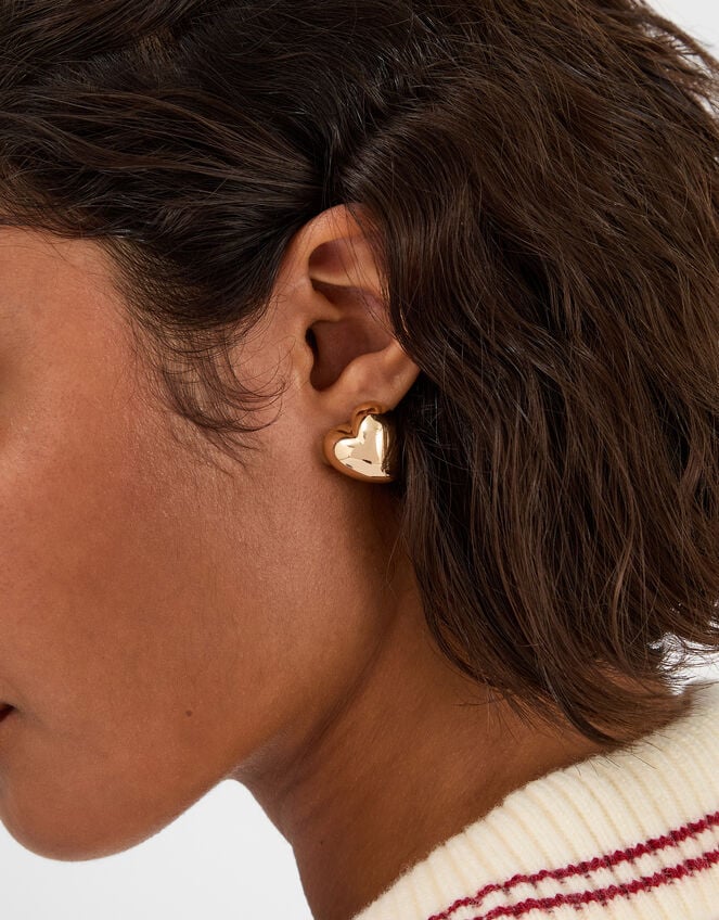 Puffy Heart Stud Earrings, , large