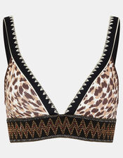 Leopard Print Band Bikini Top, Brown (BROWN), large