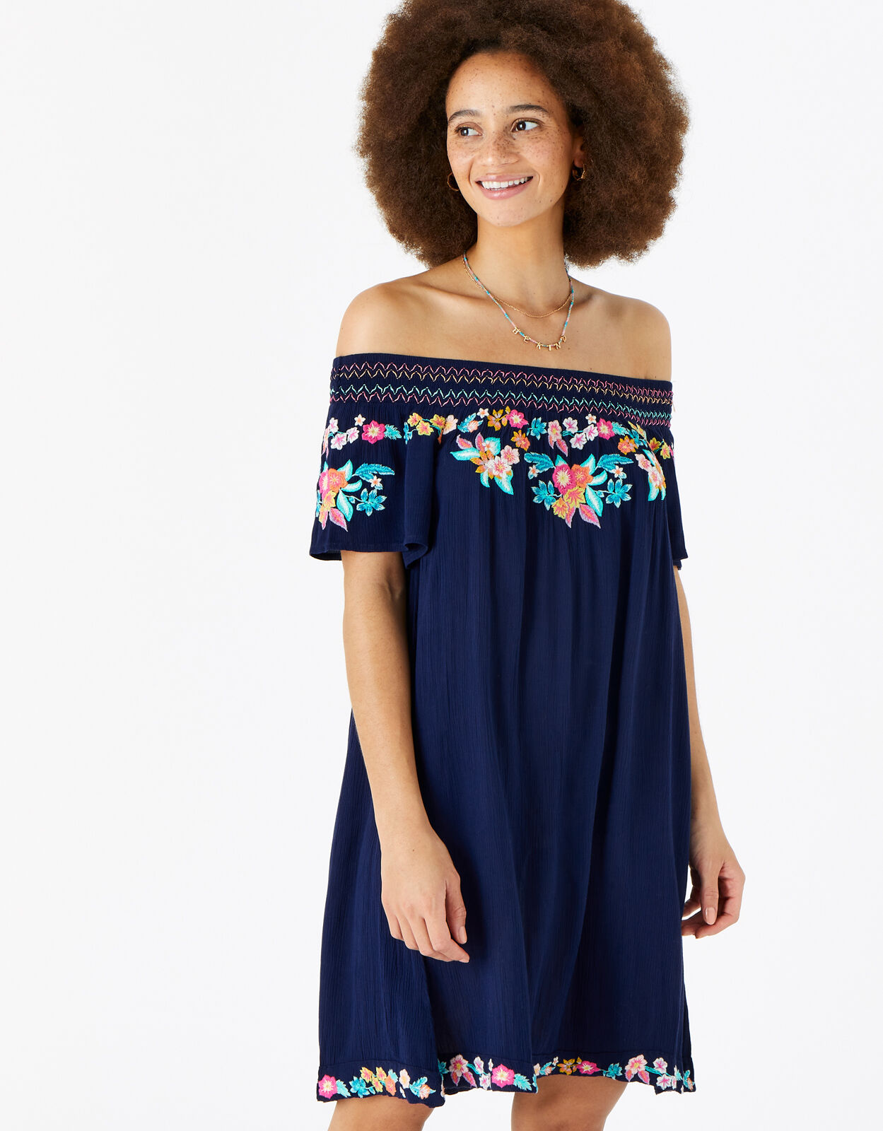 Embroidered bardot dress store