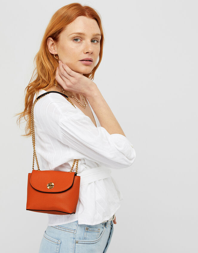 Mini Cross-Body Bag with Chain Strap, Orange (ORANGE), large