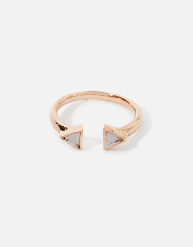 Rose Gold-Plated Healing Stone Clear Quartz Pyramid Ring, Gold (ROSE GOLD), large
