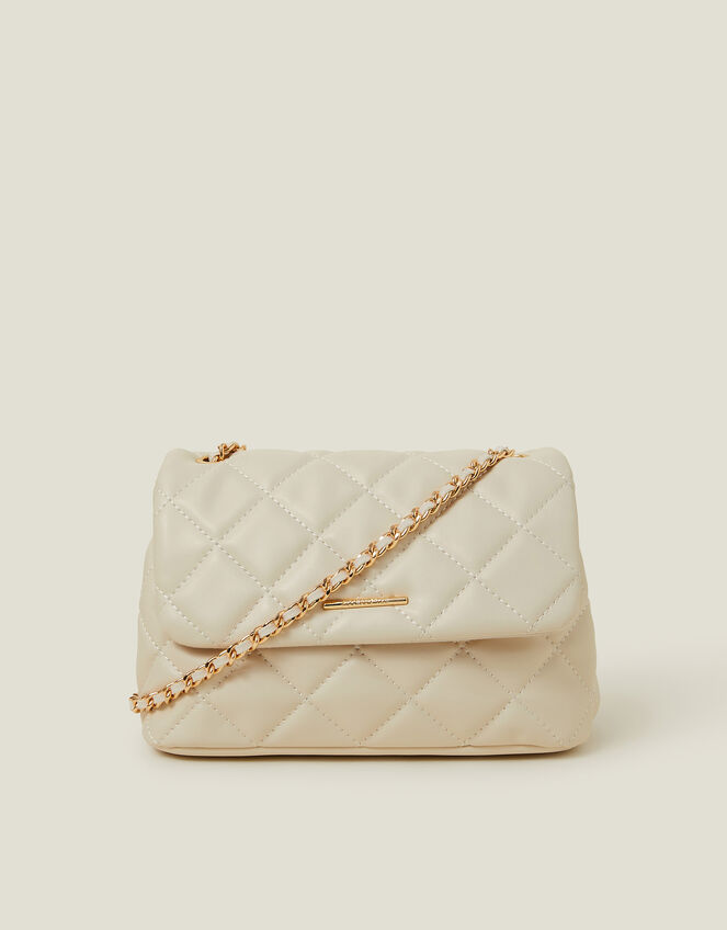 Quilted Faux Leather Cross-Body Bag, Cream (CREAM), large