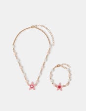 Girls Starfish Beaded Necklace & Bracelet Set, , large