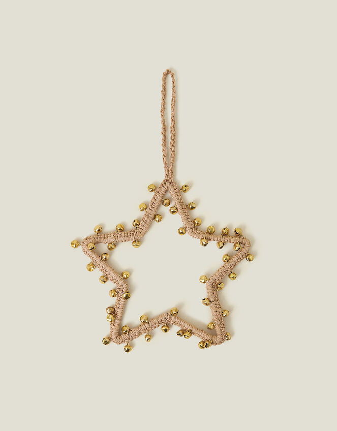 Raffia Star Bell Christmas Tree Decoration, , large