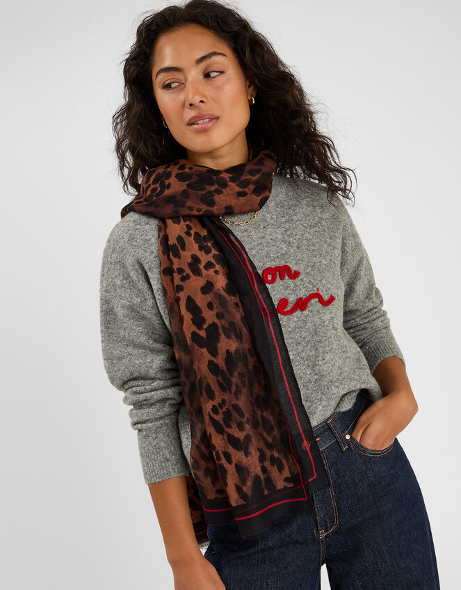 Lightweight Leopard Print Scarf, , large