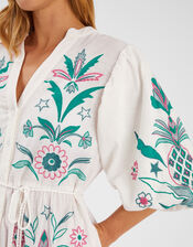 Pineapple Embroidered Mini Dress, White (WHITE), large