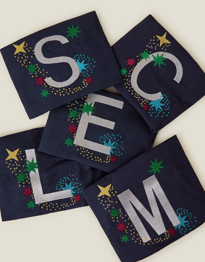 Initial Embroidered Tote Bag, Blue (NAVY), large