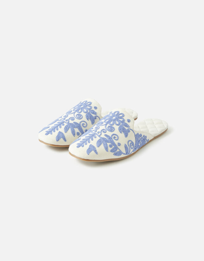 Riviera Embroidered Slippers, Blue (BLUE), large