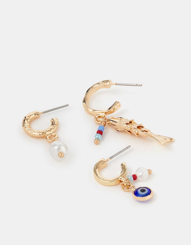 3-Pack Fish Charm Hoop Earrings, , large