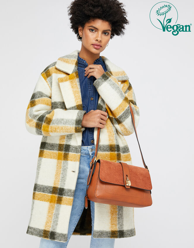 Millie Vegan Faux Padlock Shoulder Bag, Tan (TAN), large