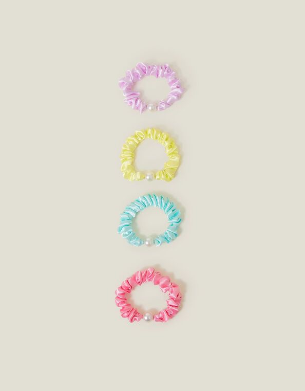 4-Pack Girls Pearl Satin Hair Scrunchies, , large
