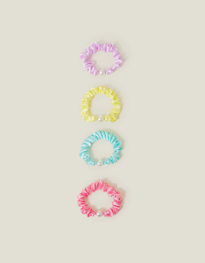4-Pack Girls Pearl Satin Hair Scrunchies, , large