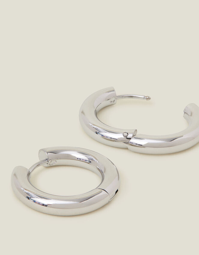 Platinum-Plated Stainless Steel Chunky Hoop Earrings, , large