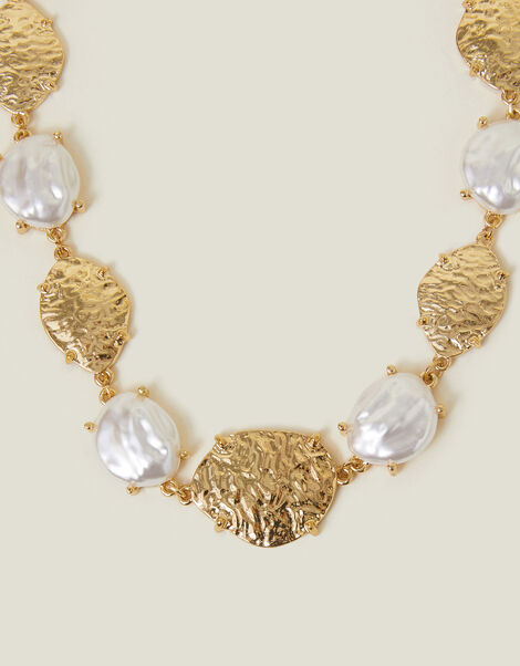 Pearl Molten Disc Necklace, , large
