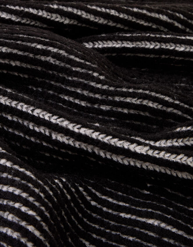 Contrast Rib Knit Scarf, Black (BLACK), large