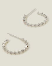 Sterling Silver-Plated Fine Diamanté Hoop Earrings, , large