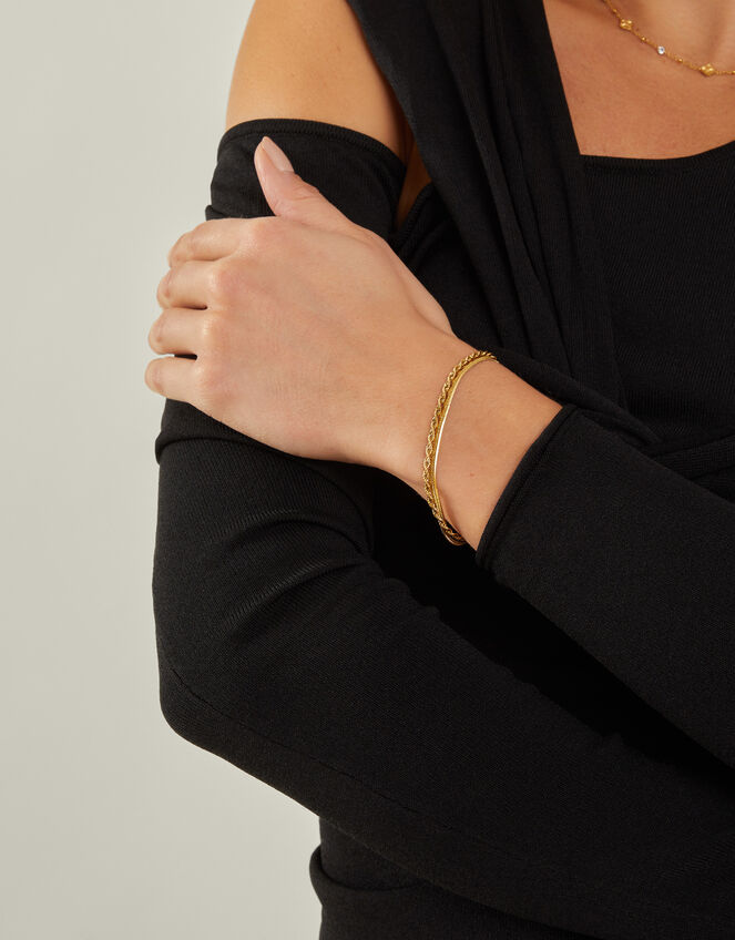 14ct Gold-Plated Stainless Steel Layered Twist Omega Bracelet, , large