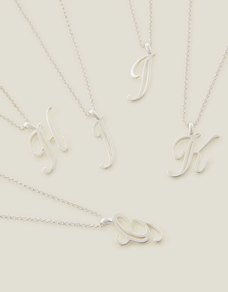 Sterling Silver-Plated Initial Necklace, Silver (ST SILVER), large