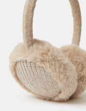 Sequin Faux Fur Knitted Earmuffs, , large
