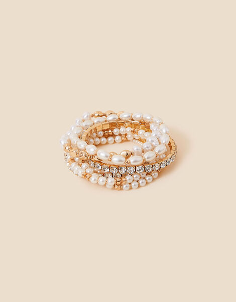 Pearl and Diamanté Stretch Bracelet 10 Pack, , large