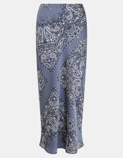Bandana Print Satin Slip Skirt, Blue (BLUE), large