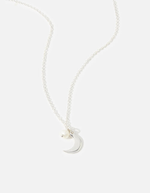 Recycled Sterling Silver Moon Pearl Pendant Necklace, , large