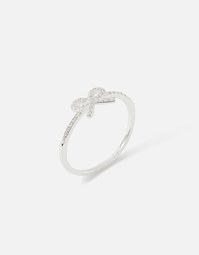 Sterling Silver Sparkle Bow Ring, White (ST CRYSTAL), large