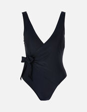 Wrap Swimsuit with Recycled Polyester, Black (BLACK), large