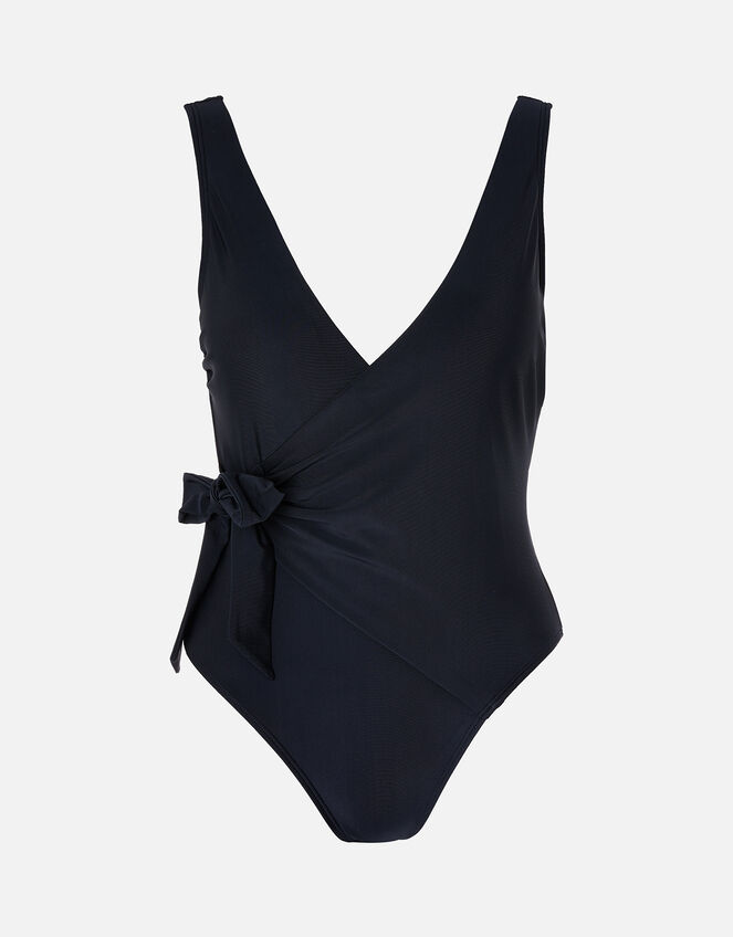Wrap Swimsuit with Recycled Polyester, Black (BLACK), large