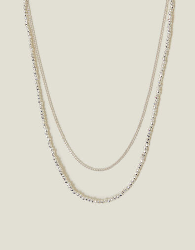 Sterling Silver-Plated Bead Layered Necklace, , large