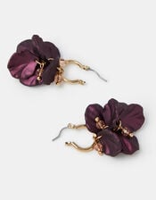 Flower Drop Hoop Earrings, , large