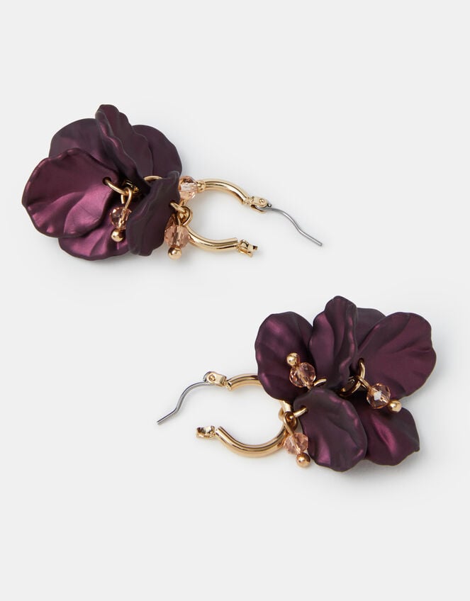 Flower Drop Hoop Earrings, , large