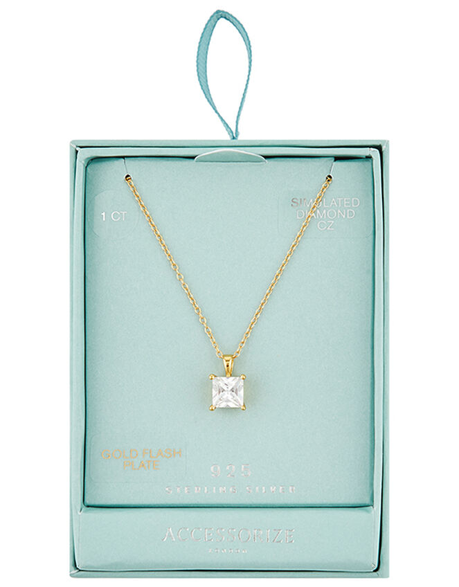 Gold-Plated Sterling Silver Cubic Zirconia Necklace, , large