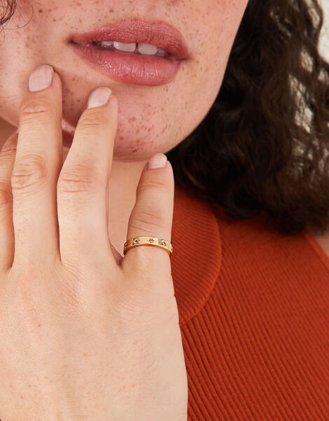 14ct Gold-Plated Rainbow Star Station Ring, Gold (GOLD), large