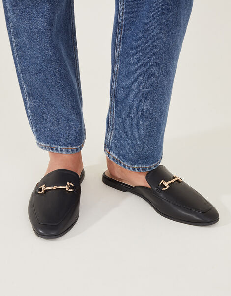 Backless Metal Bar Loafers, Black (BLACK), large