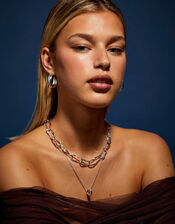 Sterling Silver-Plated Chunky Chain T-Bar Necklace, , large