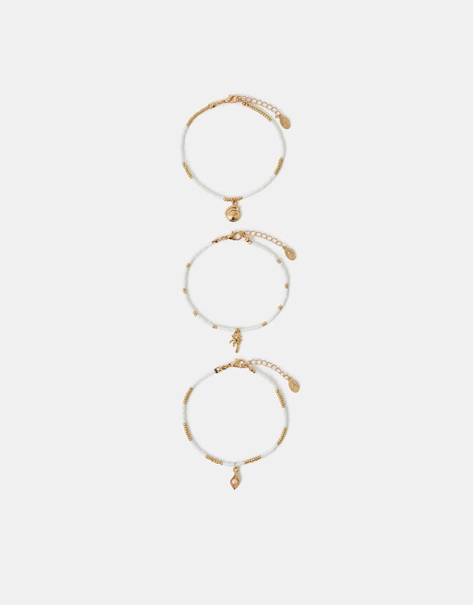 3-Pack Beaded Summer Charm Anklets, , large