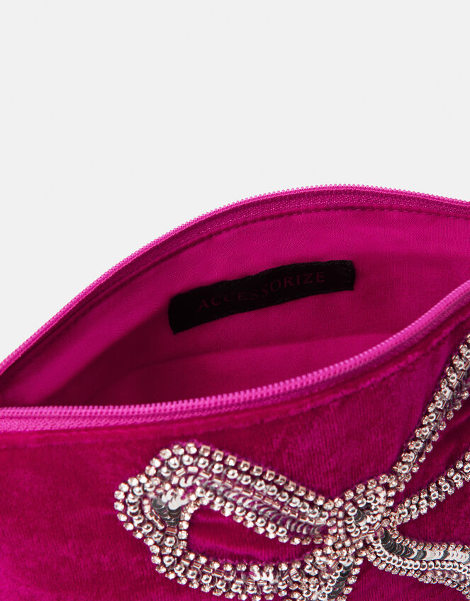 Sequin Bow Velvet Pouch, , large