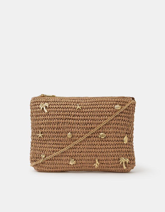 Charm Raffia Clutch Bag, , large