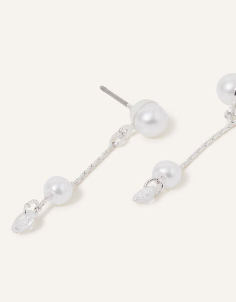 Pearl Stud Chain Drop Earrings, , large