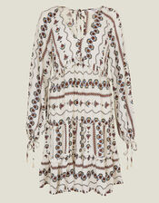 Fan Short Tiered Dress, White (WHITE), large