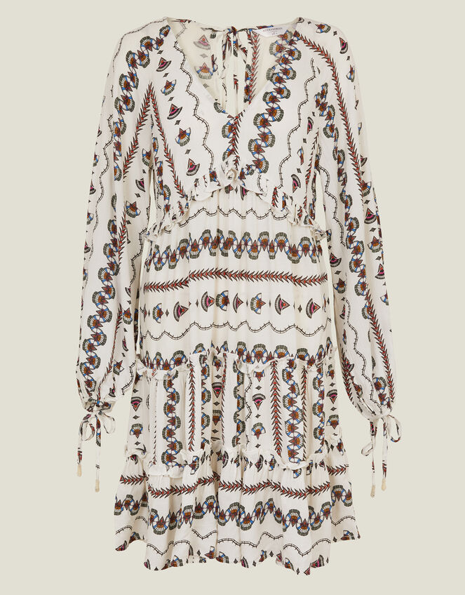 Fan Short Tiered Dress, White (WHITE), large