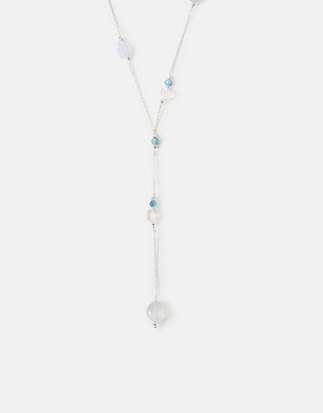 Sterling Silver-Plated Blue Quartz Lariat Necklace, , large